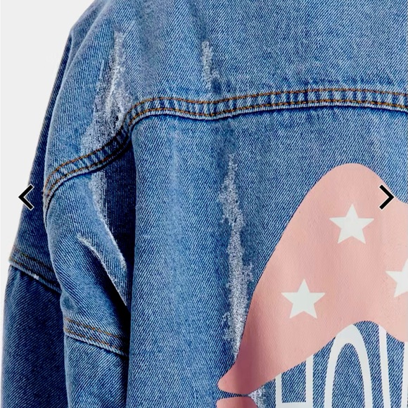 Howdy Lip Print Button Front Denim Jacket. medium blue wash. - Picture 2 of 3